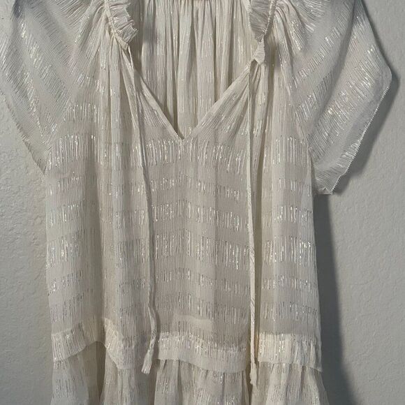 Rebecca Taylor- Gold Striped Cap Sleeve Blouse 100% silk - Picture 4 of 8